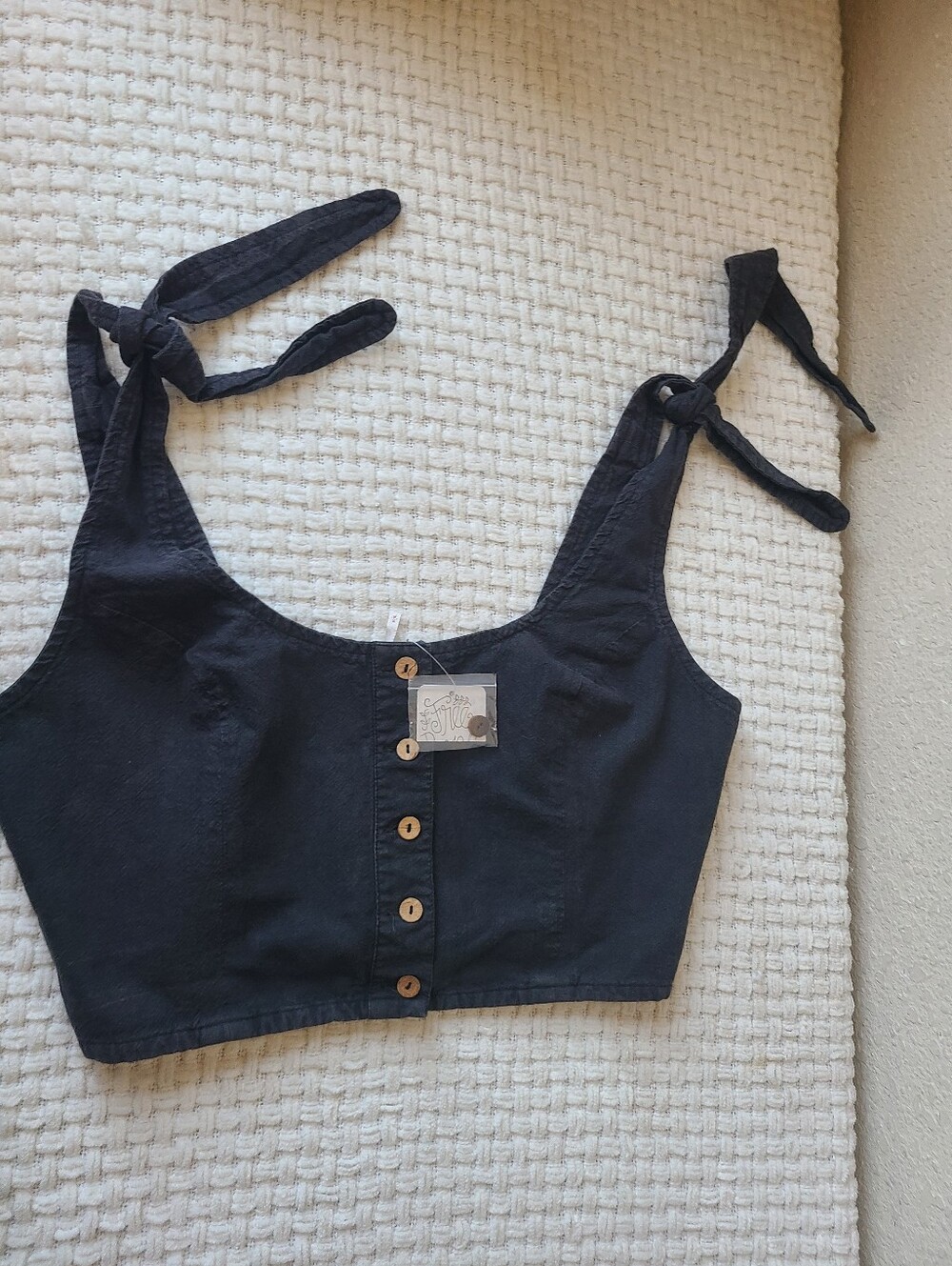 Free People Button-Front Tie-Strap Crop Size S - Picture 3 of 10